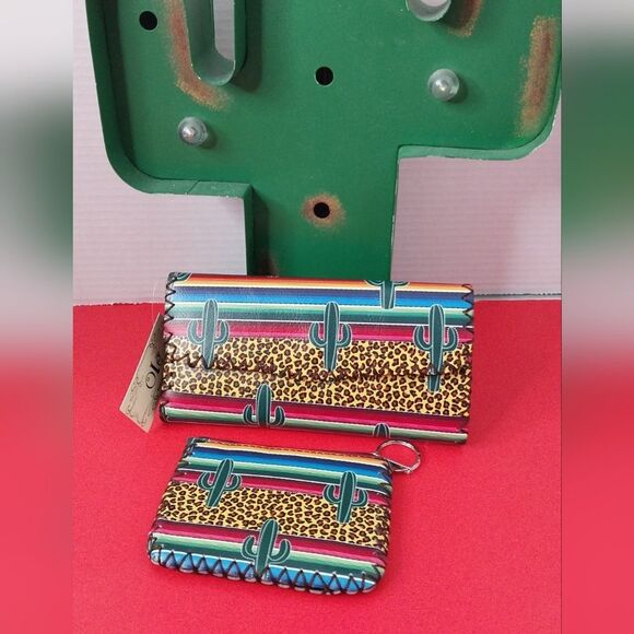 Cheetah Print Saguaro Cactus Wallet Set Cardholder ID Credit Card Coin Purse - Picture 4 of 12
